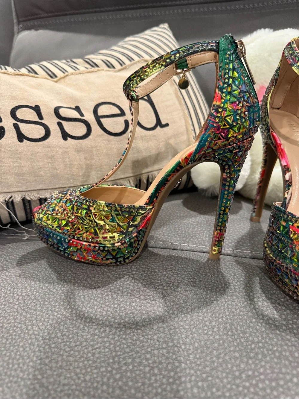 Thalia Sodi Multicolor Studded T-Strap Platform Heels